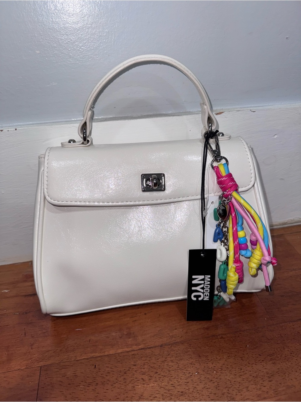 Madden NYC White Top-Handle Crossbody bag and Charm